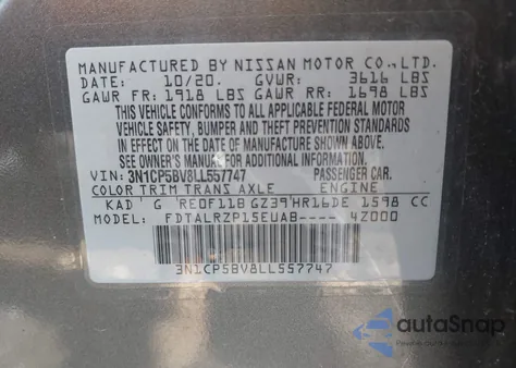 2020 Nissan Kicks S Xtronic Cvt from USA, damaged, VIN 3N1CP5BV8LL557747